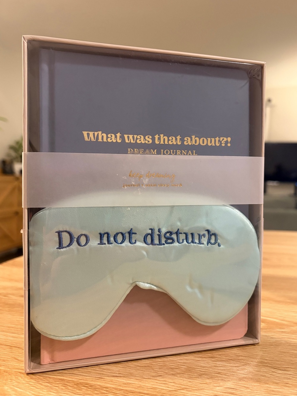 What Was That About? Dream Journal with 'Do not disturb.' Eye Mask - Blue & Pink